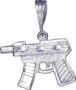 Sterling Silver Machine Gun Pendant Necklace Diamond Cut Finish with Chain - Picture 1 of 4