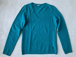 Esprit Pullover ungetragen Gr. M Lambswool meergrün V-Ausschnitt Zopfmuster - Bild 1 von 5