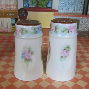 Antica porcellana floreale Edwarian Sale Shakers Preferita Baviera Blu Rosa Oro - Foto 1 di 9