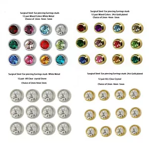 Hypoallergenic Sterilized Piercing Studs Earrings Clear Crystal OR Colour-12Pair - Picture 1 of 66