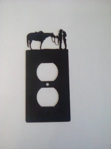 Cowboy And Lady Horse Love County Ranch Lodge Cabin Metal Outlet Cover - Picture 1 of 7