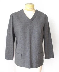 En muy buen estado De Colección Años 60 Mod Gris Lana Franela Cuello en V Túnica Cuadrada Top Blusa Bolsillos Forrados 10 - Imagen 1 de 5
