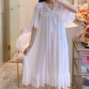 Womens Lolita Nightdress Floral Lace Ruffles Sleepwear Nightgown Princess Sweet - Picture 1 of 10