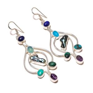 Amethyst, Turquoise, Chalcedony, Lapis Gemstone Handmade Drop Dangle Earrings