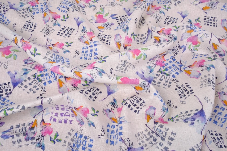 Pure 100% LINEN flower  Soft Fabric 180gsm Flax Clothing fashion floral - Image 1 of 4