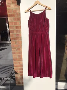 M And S Burgundy Velvet Pleated , Cropped , Wide-leg Jumpsuit Small - Picture 1 of 4