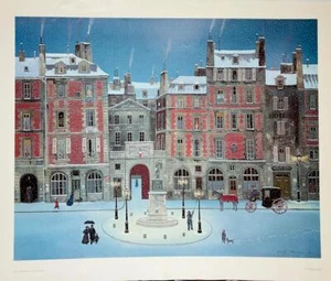 Michel Delacroix Place Dauphine Placa Firmada Litografía Sobre Papel Arte Nieve Arte - Imagen 1 de 3