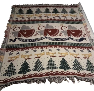 Crown Crafts "Peace on Earth Good will to Men" Vtg 59"x46" Tapestry Christmas - Picture 1 of 9