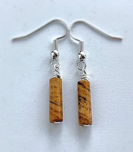 PENDIENTES DE GOTA DE TUBO JASPE DE IMAGEN ~ PLATEADOS - Imagen 1 de 1