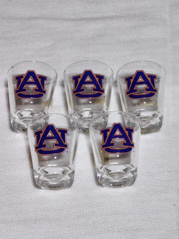 Lot of 5 Auburn University Tigers 2 oz Shot Glass Blue War Eagle NEW Cover