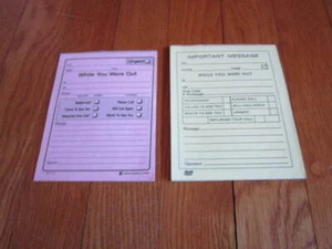 Vintage While You Were Out Message Pads Adams Smith Corona SCM Pink Yellow USED - Picture 1 of 3