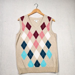 Dama Hagen Golf Suéter Chaleco Mujer Medio Beige Argyle Sin Mangas Cuadros - Imagen 1 de 5