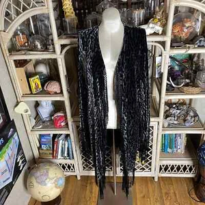 Haus of Denim and Lace Gray Leopard Print Duster Fringed Silk Velvet One Size - Picture 1 of 12