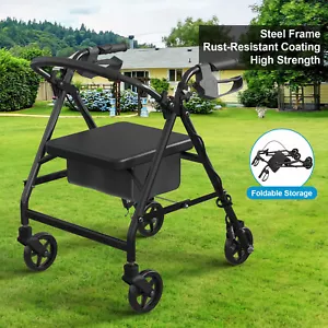 4-Wheel Rollator Walker Folding Steel Storage Mobility Aid for Seniors & Elderly - Picture 1 of 12