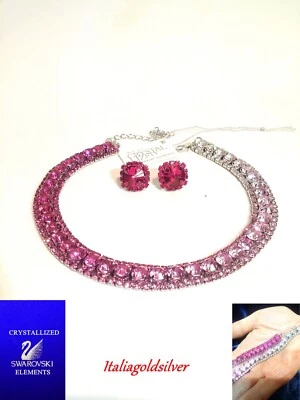 Collana Donna Argento Orecchini con Cristalli Swarovski Originali collier Parure - Immagine 1 di 4