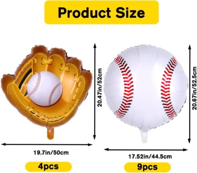13 шт. бейсбольных шаров, перчаток и спортивной фольги майлар для вечеринки на день рождения (20 дюймов) - Изображение 1 из 4