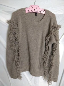 Maglione donna Aqua taglia Large 100% cashmere grigio frange boho elegante classico lavoro - Foto 1 di 10
