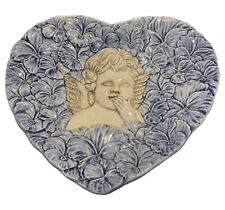 Heart Shaped Cherub Angel Blue Flowers Plate # 7597 Made in Italy. See Details