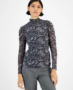 Bar Iii Women's Draped-Sleeve Animal-Print Mesh Top, Sz XXS, Grey Combo - Picture 1 of 3