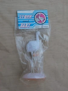 Vintage Hard Plastic Stork and Baby Cake Topper, Made in Hong Kong, Craft Supply - Picture 1 of 9