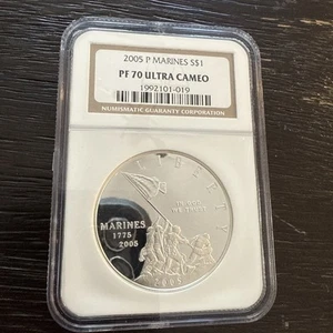 2005 P 90% Silver Marines S$1 PF 70 Ultra Cameo NGC Top Pop Low Mintage RARE - Picture 1 of 6