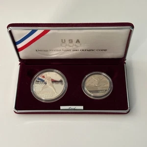 1992-S Olympic Proof Silver Dollar & Clad Half Dollar 2-Coin Set OGP+COA - Picture 1 of 22