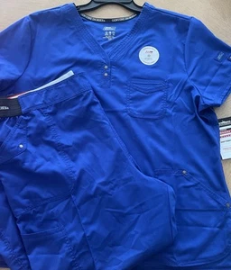 DICKIES Scrub Set Snap Front Top Elastic Band Pants Royal Blue 2XL NWT - Picture 1 of 6