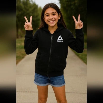 Sudadera con capucha negra con cremallera Reebok Kids - talla juvenil 14/16 Foto 1 de 2