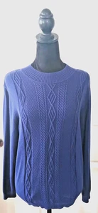 Alfred Dunner L/S Mock Neck Size MD Indigo Blue Cable Sweater in Cotton Acrylic - Picture 1 of 10