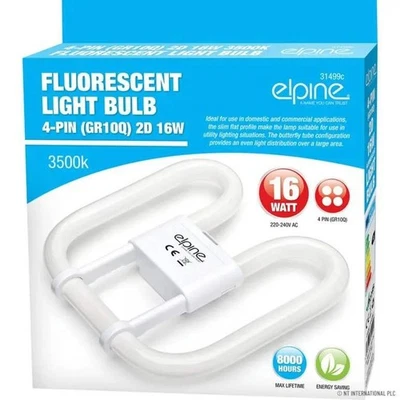 ELPINE 16W 4Pin Fluorescent Tube Light Bulb 2D Slim Energy Saving Lamp Home Office UK