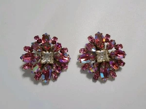 GROSSE SIGNIERTE SCHREINER ROSA KLARE CLIP ON OHRRINGE VINTAGE STRASS - Bild 1 von 12