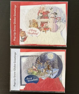 Christmas Pop-Up Card Paper Snow Globe Santa Snowman Sleigh SET of 2 - Picture 1 of 5