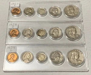 1957-D 1958-D 1959-D Cent to Half Sets (3Sets) Silver Coins - Picture 1 of 3