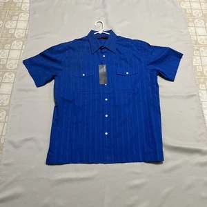 PERRY ELLIS “Aquatic” RN37763 100% Cotton Two Pocket Dress Short Sleeve Shirt - Picture 1 of 4