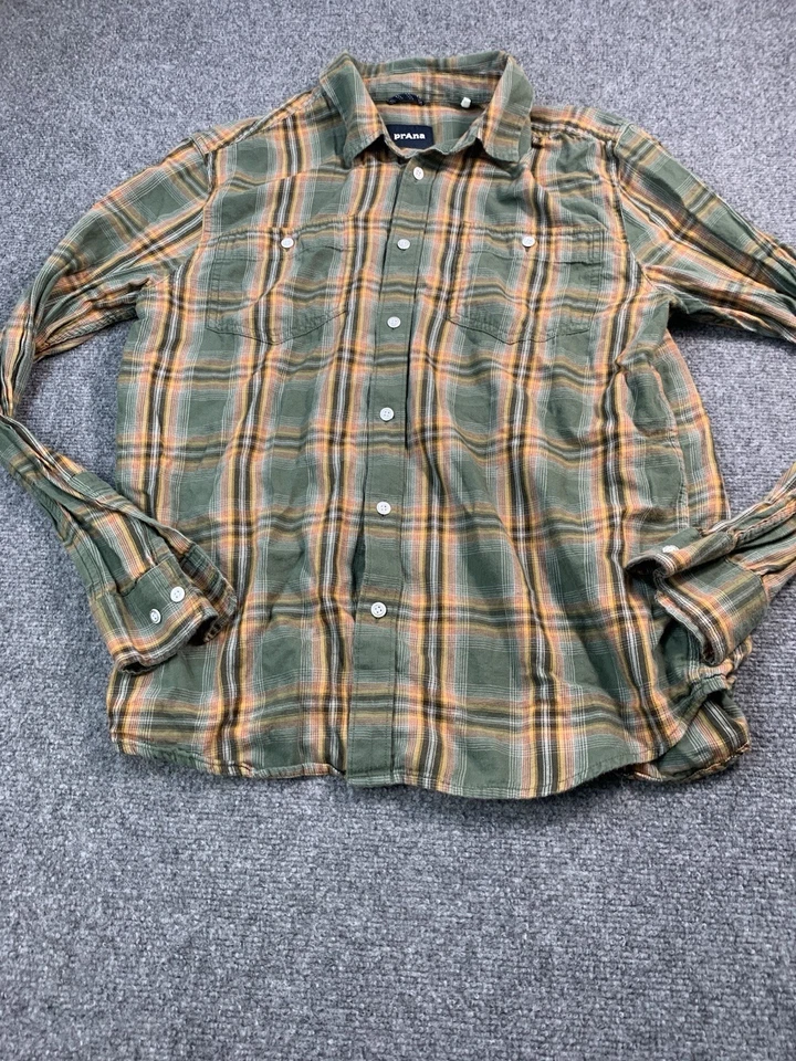 Prana Shirt Mens Medium Green Plaid Long Sleeve Button Up Flannel - Image 1 of 4