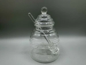 Tarro de miel con cucharón y tapa, dispensador contenedor olla de miel de vidrio, vidrio transparente - Imagen 1 de 8