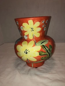 Julie Moon Anthropologie Vase-Orange Base W/Flowers-Glazed & Matted-Bulbous Styl - Picture 1 of 14