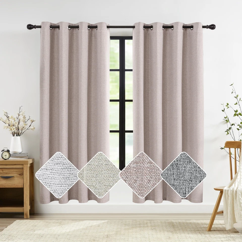 Cortinas de Navidad de lino apagadas completas para sala de estar estilo arpillera... Foto 1 de 4