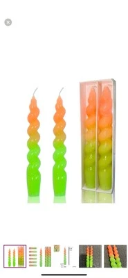 NUEVAS velas cónicas de neón hechas a mano (juego de 2, verde naranja rosa) espiral sin perfume Foto 1 de 4