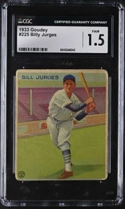 1933 GOUDEY #225 BILLY JURGES CGC 1.5 FAIR RC ROOKIE CUBS 4736 - Picture 1 of 2