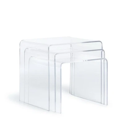 Tris Trittico Plexiglass Trasparente 3 Tavolini Alzata Sala Larghezze 40/35/30cm - Immagine 1 di 3