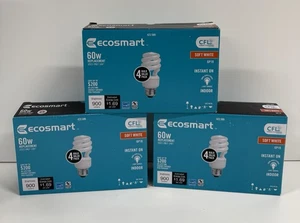 EcoSmart CFL 60W Replacement Light Bulbs 4-Pack x3 Boxes – Soft White GP19 - Picture 1 of 5