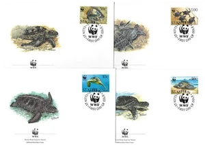 St. Kitts: 1995 ☀ W.W.F. - Fauna Green Sea Turtle ☀ 4x FDC - Picture 1 of 1
