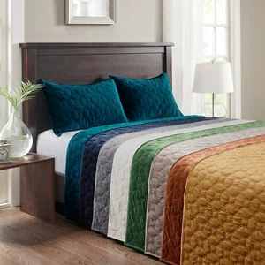 Madison Park Harper Velvet Quilt Set Lightweight All-Season 3 Piece Bedding - Picture 1 of 72