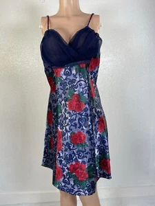 Vintage Honors Intimates blau Blumen Satin Slip Kleid Gr. XL Large Dessous - Bild 1 von 10