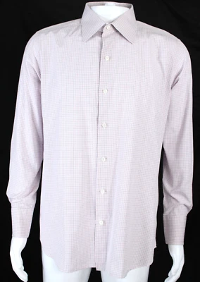 Camisa de vestir para hombre TOM FORD rosa y negro tattersall algodón popelina 44 17,5 Foto 1 de 4