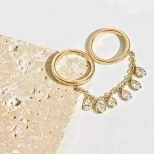 4CT Pear Cut Lab-Created Diamond Double Finger Band Ring 14K Yellow Gold Plated - Picture 1 of 6