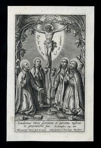 heilige gravur 1500/1600 JESUS GEKREUZIGT UND DIE HEILIGEN JESUITEN wierx - Bild 1 von 1
