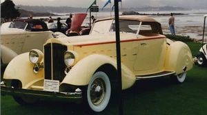 1936 Packard 120 Convertible Yellow Elegant Design Vintage Appeal Scenic Show - Picture 1 of 3