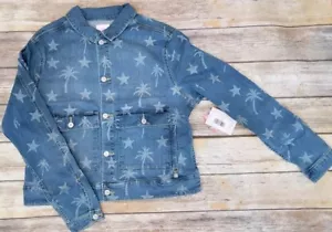 LULAROE KENNY XS DENIM JEAN JACKET STARS PALM TREES TROPICAL Last One! - Picture 1 of 2